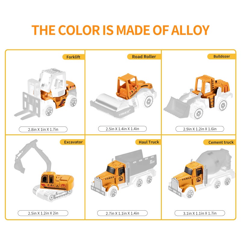 TEMI Toddler Toys for 3-9 Years Old Boys, Construction Toys Car Transport Vehicle W/Play Mat, Die-cast Alloy Engineering Vehicle Gifts for Age 3 4 5 6 Kids Child Boys Girls Birthday Party Favor - Image 4