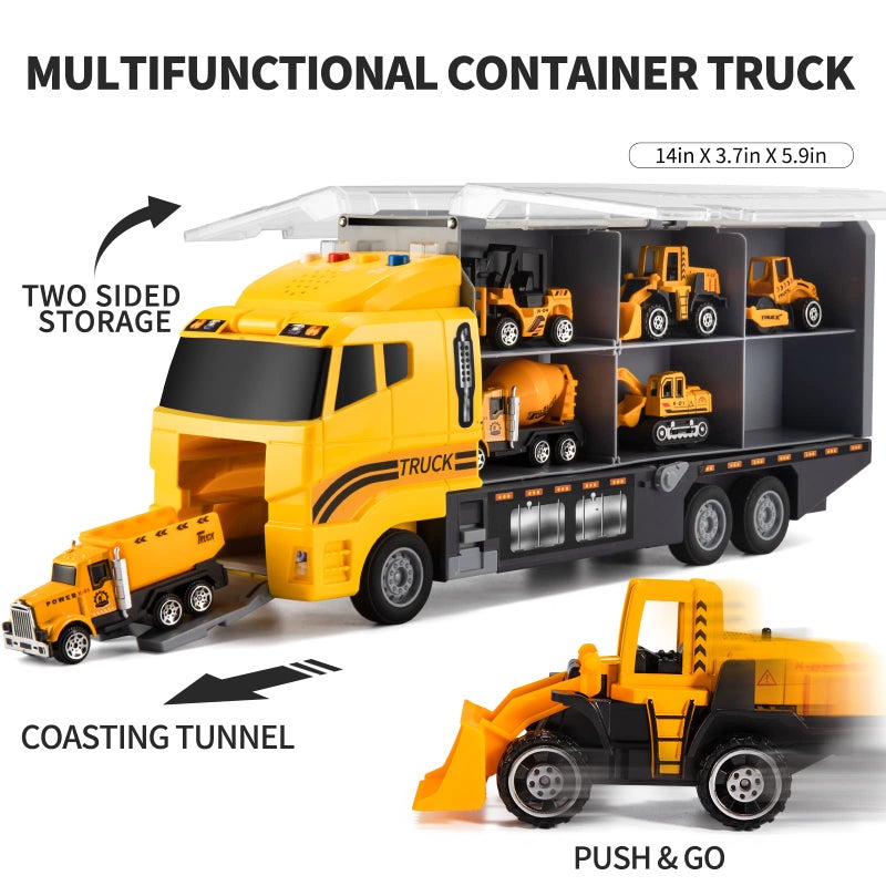 TEMI Toddler Toys for 3-9 Years Old Boys, Construction Toys Car Transport Vehicle W/Play Mat, Die-cast Alloy Engineering Vehicle Gifts for Age 3 4 5 6 Kids Child Boys Girls Birthday Party Favor - Image 2