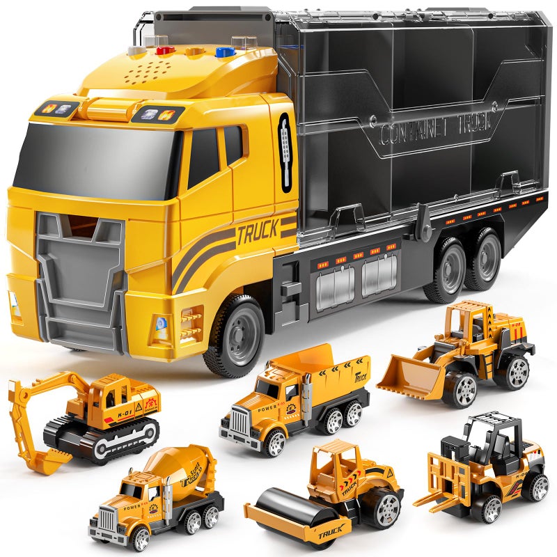 TEMI Toddler Toys for 3-9 Years Old Boys, Construction Toys Car Transport Vehicle W/Play Mat, Die-cast Alloy Engineering Vehicle Gifts for Age 3 4 5 6 Kids Child Boys Girls Birthday Party Favor - Image 1