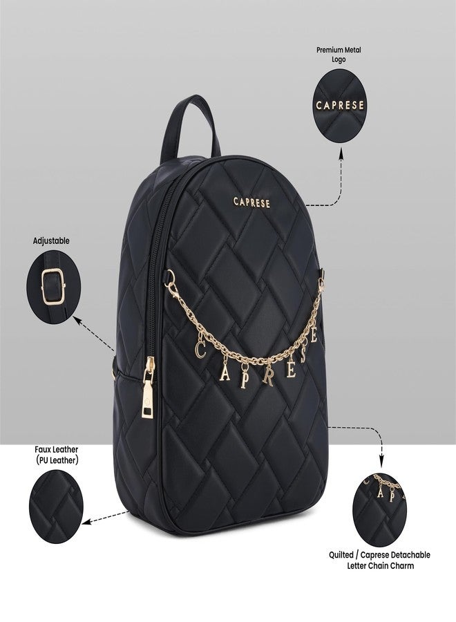 Caprese Winter Fashion Backpack Medium Bag for Women with Adjustable Shoulder Straps | Multiâ€‘Compartment Design with Zipper Closure & Detachable Letter Chain Charm (Black) - Image 3