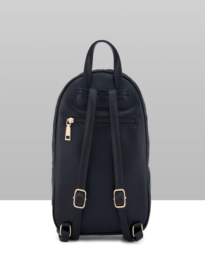 Caprese Winter Fashion Backpack Medium Bag for Women with Adjustable Shoulder Straps | Multiâ€‘Compartment Design with Zipper Closure & Detachable Letter Chain Charm (Black) - Image 5
