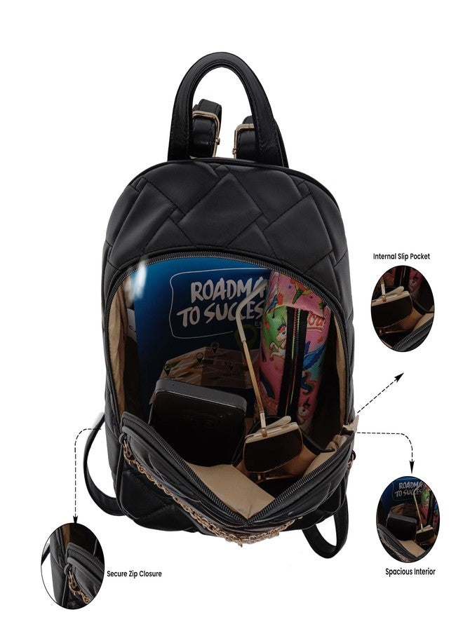 Caprese Winter Fashion Backpack Medium Bag for Women with Adjustable Shoulder Straps | Multiâ€‘Compartment Design with Zipper Closure & Detachable Letter Chain Charm (Black) - Image 4