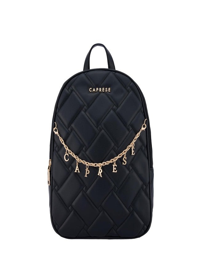 Caprese Winter Fashion Backpack Medium Bag for Women with Adjustable Shoulder Straps | Multiâ€‘Compartment Design with Zipper Closure & Detachable Letter Chain Charm (Black) - Image 1