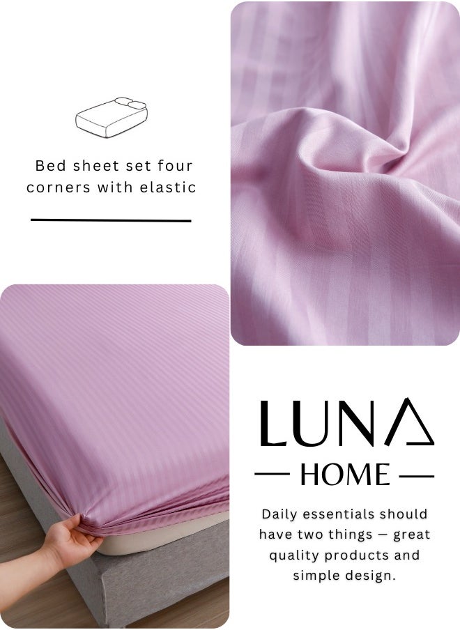 LUNA Home 3 Pieces Set Bedsheet With 2 Pillow Cases Greige Violet  - Image 4