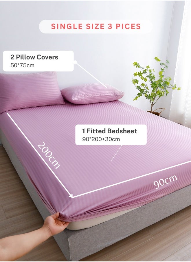 LUNA Home 3 Pieces Set Bedsheet With 2 Pillow Cases Greige Violet  - Image 3