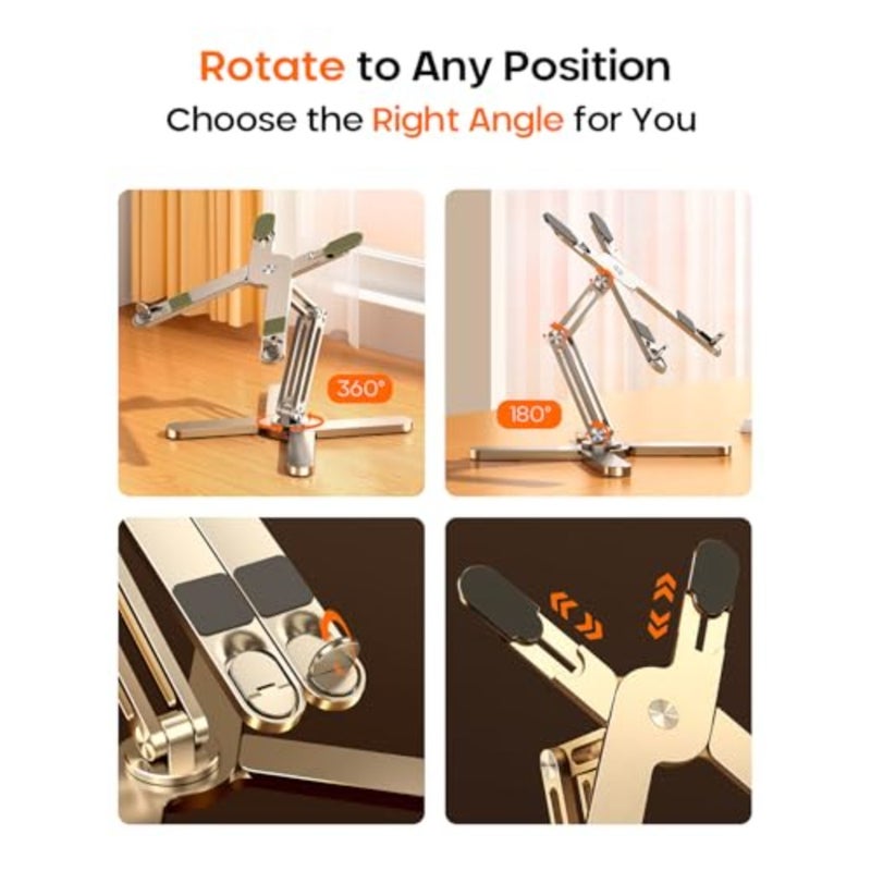Rotating Foldable Laptop Stand for Desk, 360° Adjustable Ergonomic Portable Aluminum 10-17" Laptop Organizer, Lightweight Notebook Holder for Home Office Travel, Compatible with MacBook Dell HP - Image 3