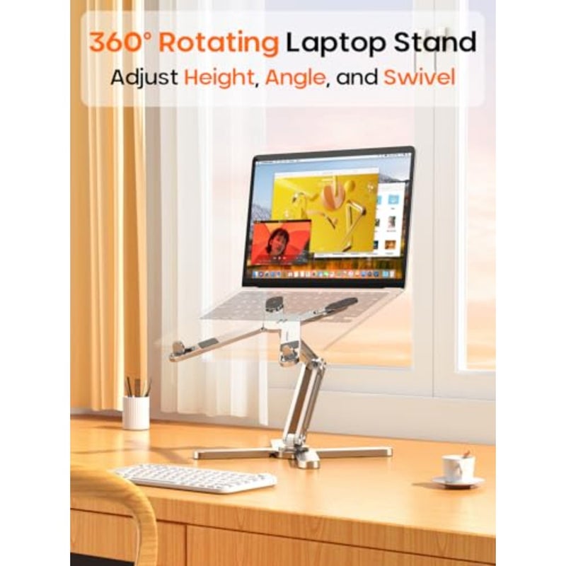 Rotating Foldable Laptop Stand for Desk, 360° Adjustable Ergonomic Portable Aluminum 10-17" Laptop Organizer, Lightweight Notebook Holder for Home Office Travel, Compatible with MacBook Dell HP - Image 2