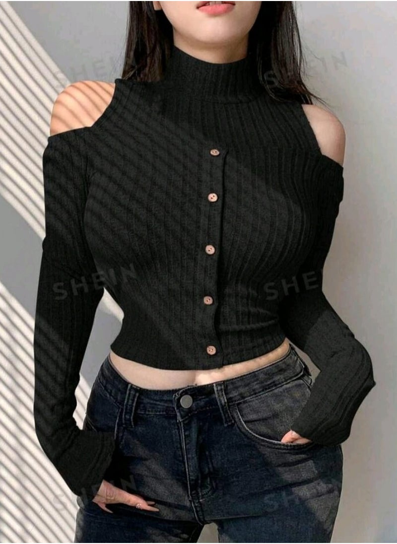 Dazy SHEIN BAE Fringe Trim Tee BLACK  - Image 3