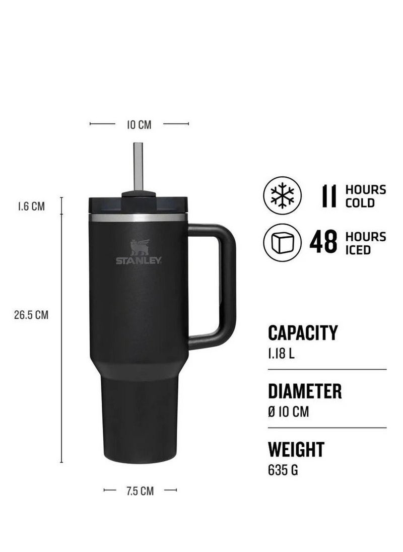 Stanley - Quencher H2.0 FlowState Vacuum Insulated Tumbler 40oz Black Stainless Steel Travel Mug with Leakproof Lid & Reusable Straw, Double-Walled Design, Keeps Drinks Hot for 7 Hours & Cold for 24 Hours, Durable & Portable for On-the-Go Hydration - Image 1