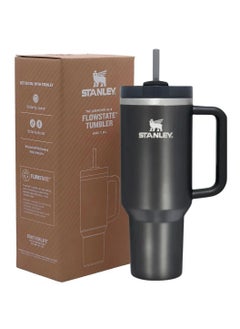 Quencher H2.0 FlowState Vacuum Insulated Tumbler 40oz Black Stainless Steel Travel Mug with Leakproof Lid & Reusable Straw, Double-Walled Design, Keeps Drinks Hot for 7 Hours & Cold for 24 Hours, Durable & Portable for On-the-Go Hydration