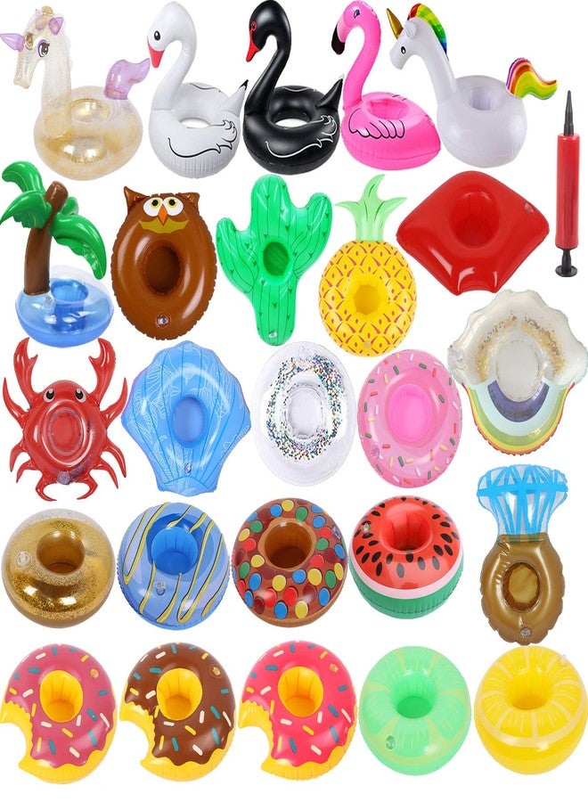 iShyan Inflatable Drink Holder, 25 Pack Pool Drink Floats Inflatable Cup Holders + 1 Hand Pump, Drink Floaties for Swimming Pool Party - Image 1