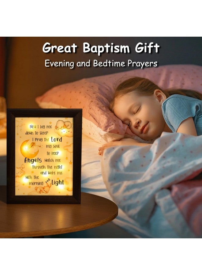 YLOVAN Baptism Gifts for Boys Girls - Night Light Nursery Decor Frame for Bedtime Prayer, Christening Dedication Catholic Godparents Gifts for Kids, Baby Shower Baptismal(Brown) - Image 2