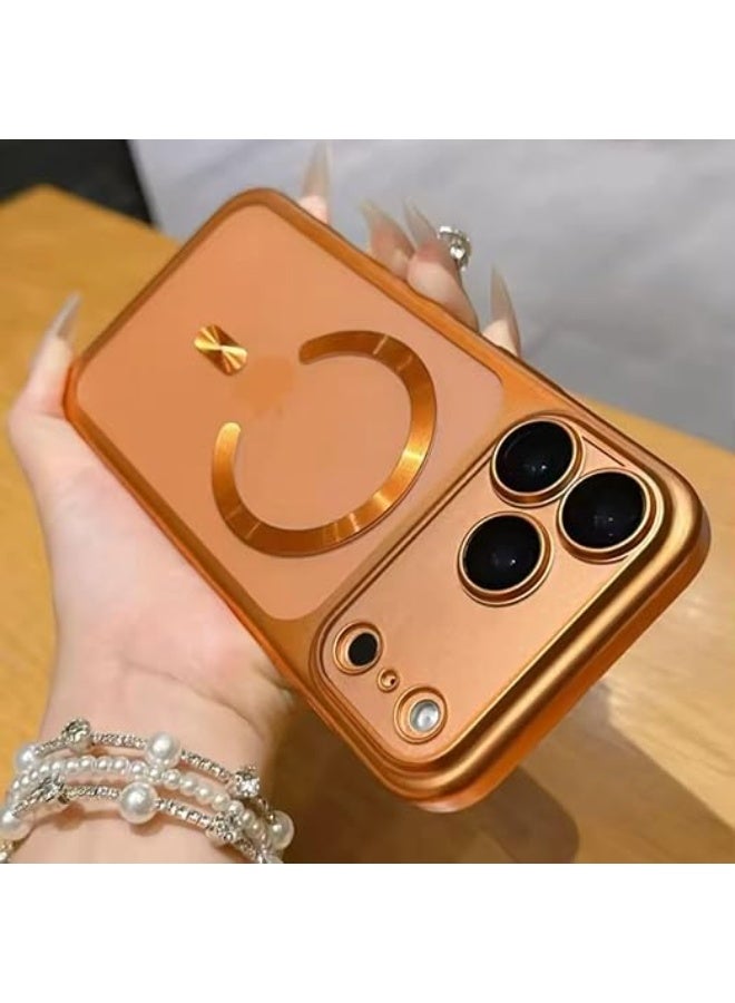 Back Cover Compatible With Magsafe For iPhone 17 Pro Max Shockproof Lens Protector Luxury Matte Case (Orange) - Image 2