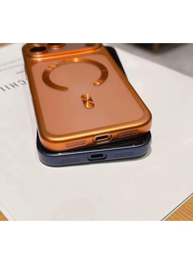 Back Cover Compatible With Magsafe For iPhone 17 Pro Max Shockproof Lens Protector Luxury Matte Case (Orange) - Image 3