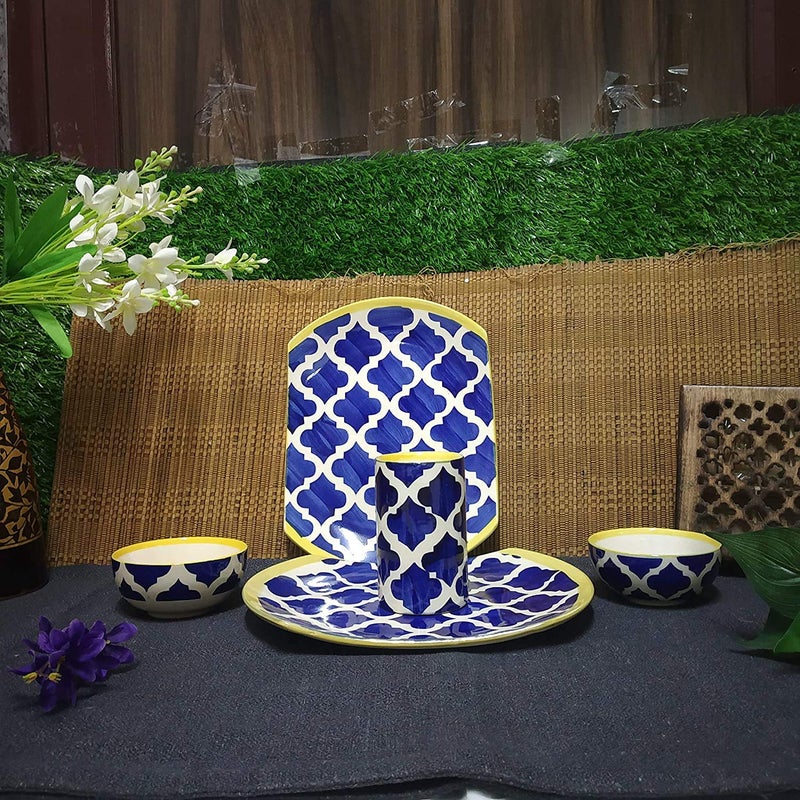 Caffeine Ceramic Handmade Blue Umrao Combo Dinner Set (5 pcs.) - Image 1