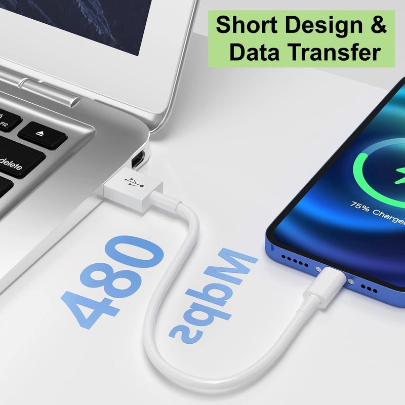 ايسبي كابلز [معتمد من Apple MFi] كابل شحن iPhone قصير، 8 بوصة عبوة من 2 كابل USB C إلى Type-C شحن سريع نقل بيانات عالي السرعة متزامن لـ iPhone 16/16Pro/15/15 Pro iPad/Airpods/Galaxy/Power Bank/CarPaly - Image 3