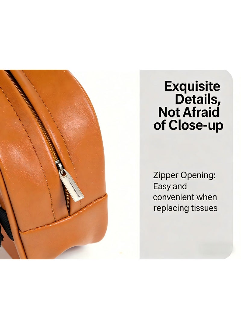 Universal Car Tissue Dispenser, Brown PU Leather Tissue Pouch for Car Armrest, Auto Interior Accessories - Image 5
