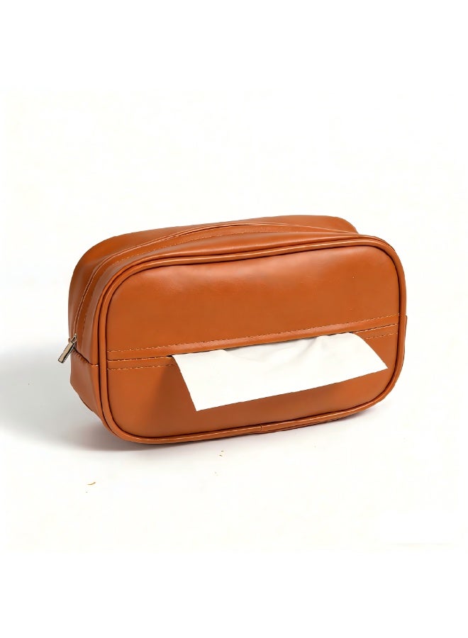 Universal Car Tissue Dispenser, Brown PU Leather Tissue Pouch for Car Armrest, Auto Interior Accessories - Image 1