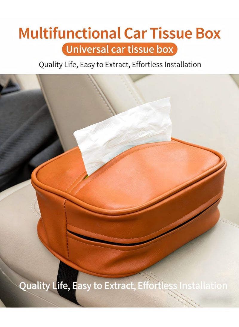 Universal Car Tissue Dispenser, Brown PU Leather Tissue Pouch for Car Armrest, Auto Interior Accessories - Image 4