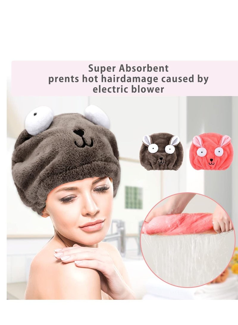 2 Pack Ultra Absorbent Microfibre Hair Towel Turban Cartoon Cute Embroidery Coral Velvet Wet Dry Wrap Quick for Bath Shower - Image 5