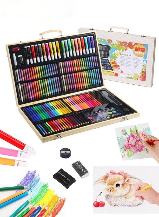 كيلا مجموعة فنية مكونة من 180 قطعة، صندوق رسم فني مع ألوان زيتية، وأقلام تلوين، وأقلام تلوين، وأقلام تحديد، وكعكات ألوان مائية، وملحقات أخرى، مجموعة لوازم الرسم المحمولة الفاخرة، أدوات رسم عالية الجودة وآمنة، مثالية للأطفال والكبار للرسم والتخطيط والتلوين. - Image 1