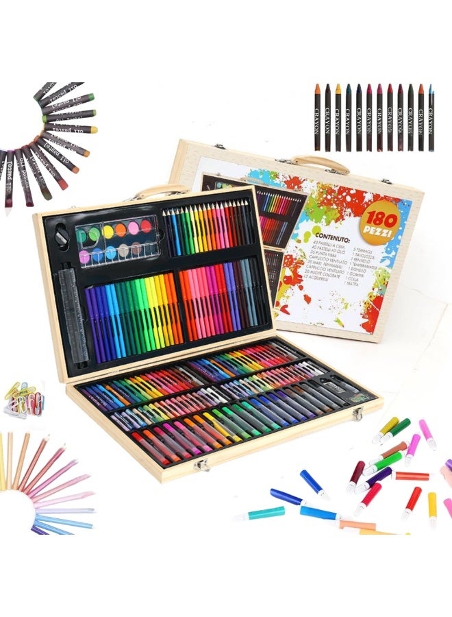 كيلا مجموعة فنية مكونة من 180 قطعة، صندوق رسم فني مع ألوان زيتية، وأقلام تلوين، وأقلام تلوين، وأقلام تحديد، وكعكات ألوان مائية، وملحقات أخرى، مجموعة لوازم الرسم المحمولة الفاخرة، أدوات رسم عالية الجودة وآمنة، مثالية للأطفال والكبار للرسم والتخطيط والتلوين. - Image 5
