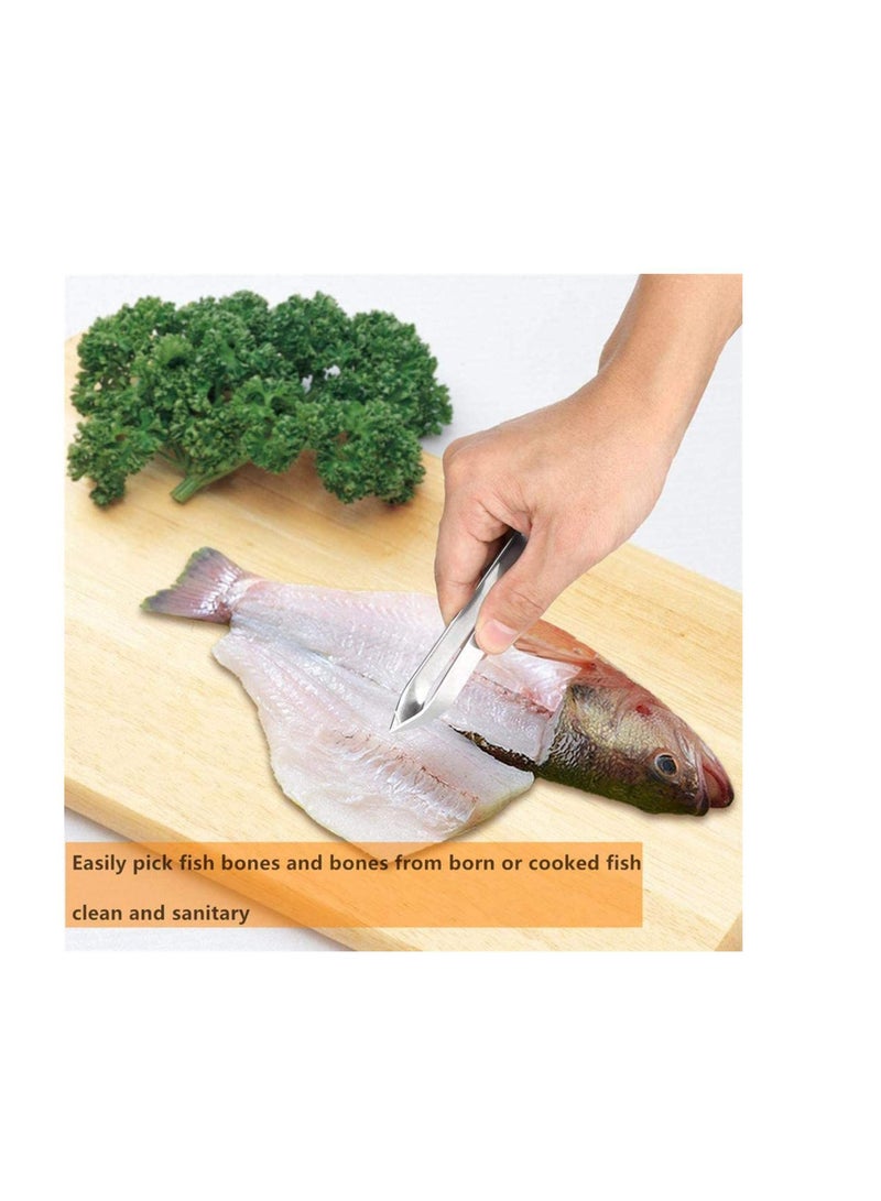 NIBEMINENT 2 Pieces Fish Bone Tweezers Set Includes Stainless Steel Tongs Scale Scraper Removers Flat and Slant Pliers for Chef Cooking Utensils, Sea Food, Beauty Tools - Image 4