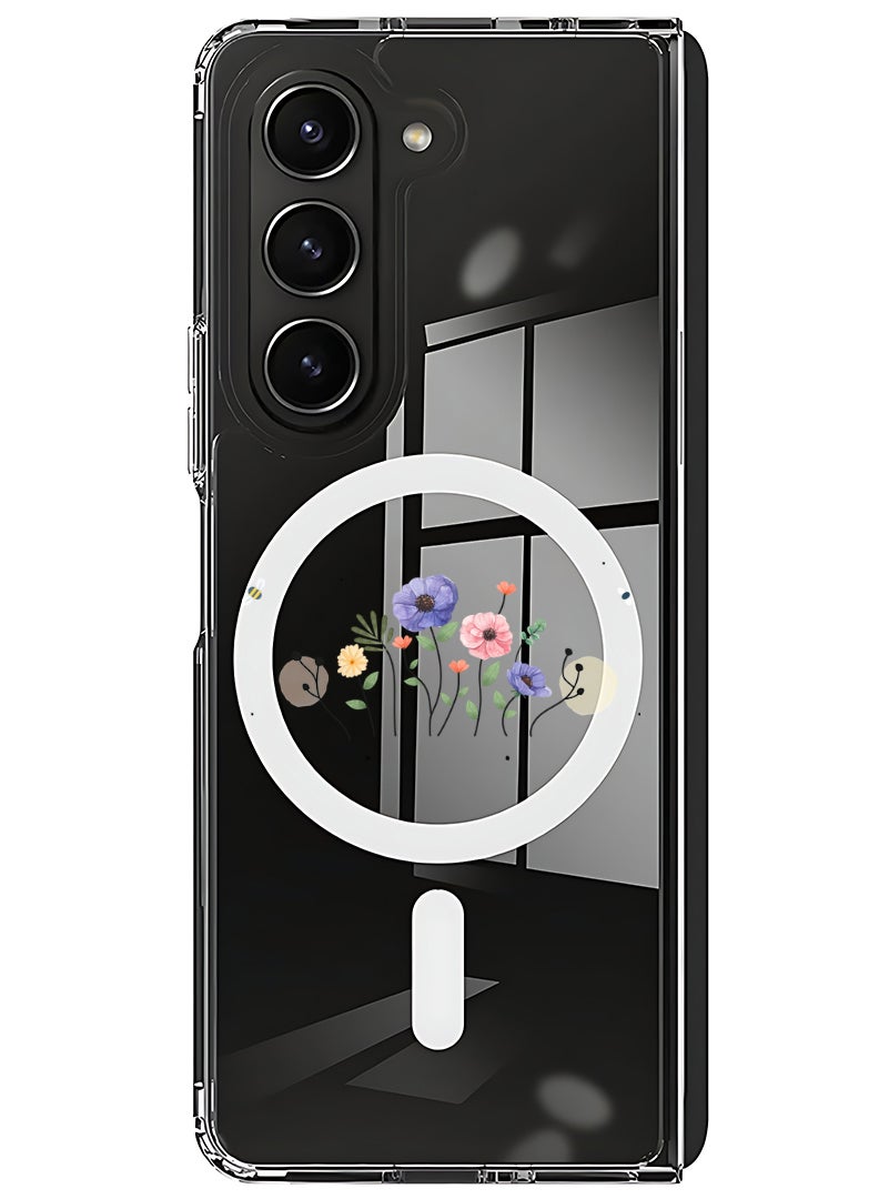 Theodor Magnetic Case for Samsung Galaxy Z Fold 5 Compatible with MagSafe Wireless Charging, Shockproof Phone Bumper Cover Flower and bees - Image 1