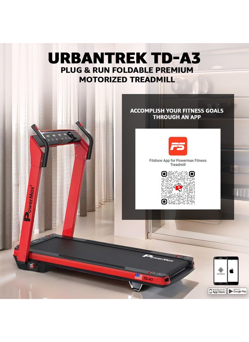 PowerMax Fitness UrbanTrek™ TD-A3 (5.0HP Peak) Motorized Foldable Treadmill for Home Use | Auto Incline | 135° Edge Display | Max User 120kg | Top Speed 14kmph | Pulse Sensor Exercise Machine - pzsku/Z8193248951076BF20FEDZ/45/_/1718802224/e51de28e-e52f-4de9-87b8-ee0504e83a58