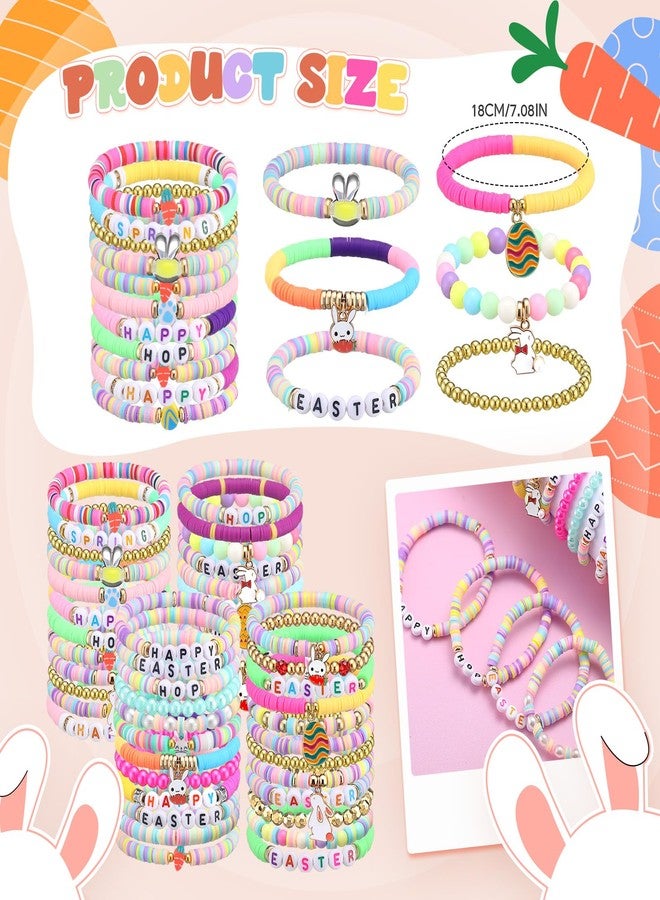 Equsion 100 Pcs Preppy Friendship Bracelets for Women Heishi Surfer Clay Stackable Bead Valentine Boho Y2k Bracelets Gifts, Circumference of 6.7 inches, polymer clay, no gemstone - Image 2