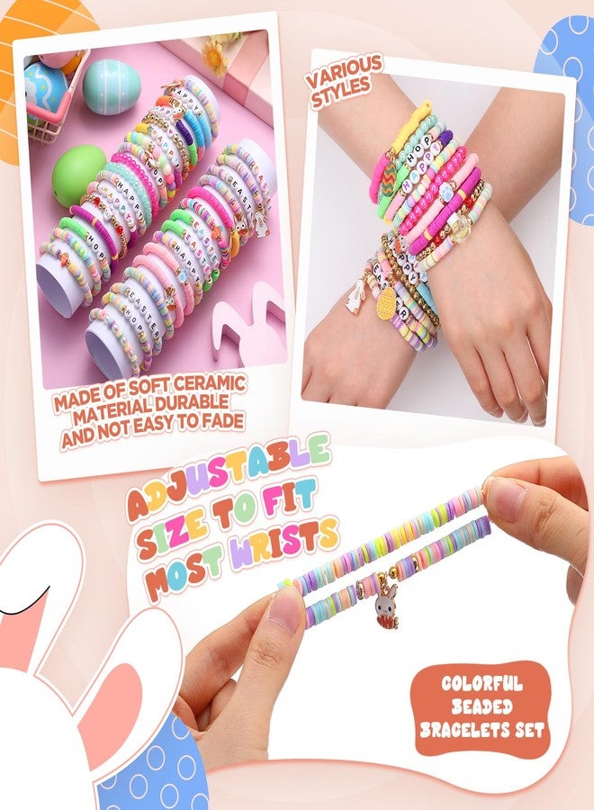 Equsion 100 Pcs Preppy Friendship Bracelets for Women Heishi Surfer Clay Stackable Bead Valentine Boho Y2k Bracelets Gifts, Circumference of 6.7 inches, polymer clay, no gemstone - Image 3