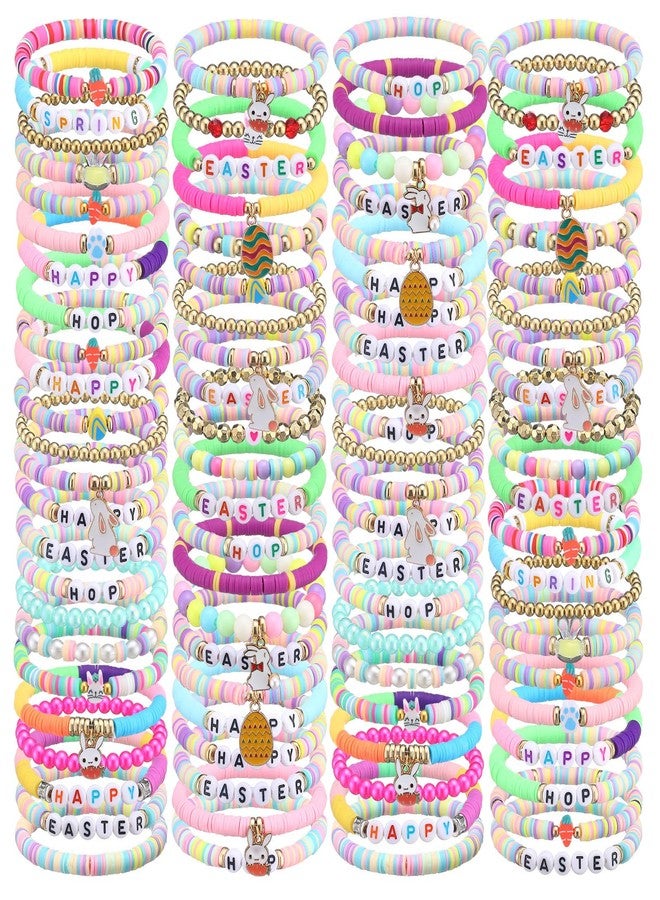 Equsion 100 Pcs Preppy Friendship Bracelets for Women Heishi Surfer Clay Stackable Bead Valentine Boho Y2k Bracelets Gifts, Circumference of 6.7 inches, polymer clay, no gemstone - Image 1