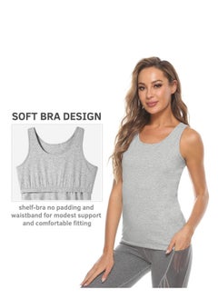 Tops For Women Built In Bra Shelf Bra Tanks Layering Undershirts-Grey