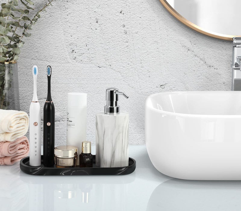 Luxspire Bathroom Vanity Tray Kitchen Soap Tray, Oval Toilet Tank Tray, Bathroom Countertop Organizer Tray for Jewelry Perfume Soap Dispenser Candle - 9.8 Inch, Matte Ink Black - Image 4