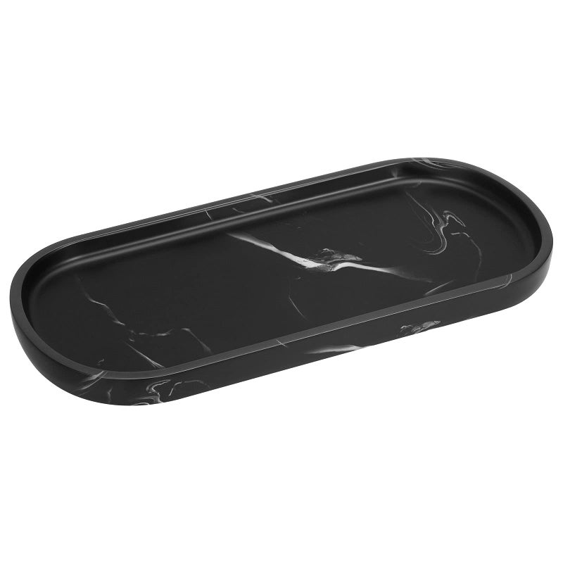 Luxspire Bathroom Vanity Tray Kitchen Soap Tray, Oval Toilet Tank Tray, Bathroom Countertop Organizer Tray for Jewelry Perfume Soap Dispenser Candle - 9.8 Inch, Matte Ink Black - Image 1