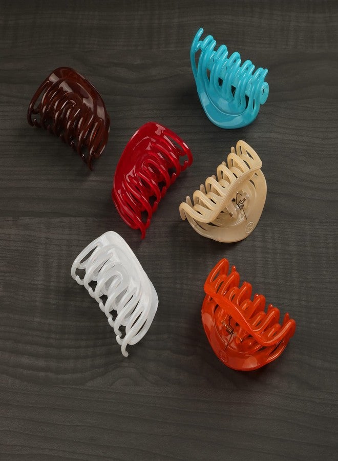 Accessher Women Set of 6 Claw Clips Multicolor Acrylic Material Medium Size Hair Clip For Girls - Image 5