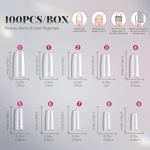 krofaue 100PCS Clear False Nails Tips and Nail Gule Kit, Half Cover Lady French Style Acrylic Artificial Tips 3Pcs Nail Glue for Nail Extension kit Nail Tips Art Salons and Home DIY - Image 5