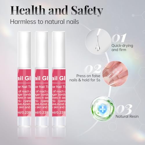 krofaue 100PCS Clear False Nails Tips and Nail Gule Kit, Half Cover Lady French Style Acrylic Artificial Tips 3Pcs Nail Glue for Nail Extension kit Nail Tips Art Salons and Home DIY - Image 3