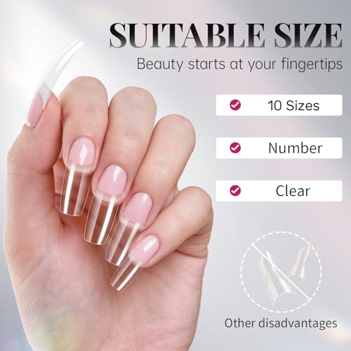 krofaue 100PCS Clear False Nails Tips and Nail Gule Kit, Half Cover Lady French Style Acrylic Artificial Tips 3Pcs Nail Glue for Nail Extension kit Nail Tips Art Salons and Home DIY - Image 4