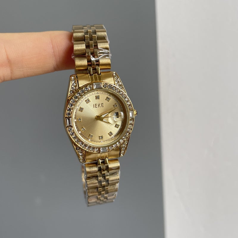 IEKE Women's Quartz Watch – Diamond-Embellished Steel Band, Vintage Style - Image 1