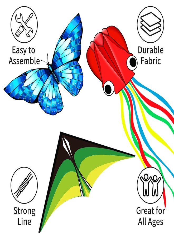 YFAFENGS 3 Pack Delta Butterfly Octopus Kites, Easy to Fly for Adults & Kids Ages 8-12, Colorful Aerodynamic Design, Lightweight Tangle-Free for Beach Park Outdoor Activities - Image 4
