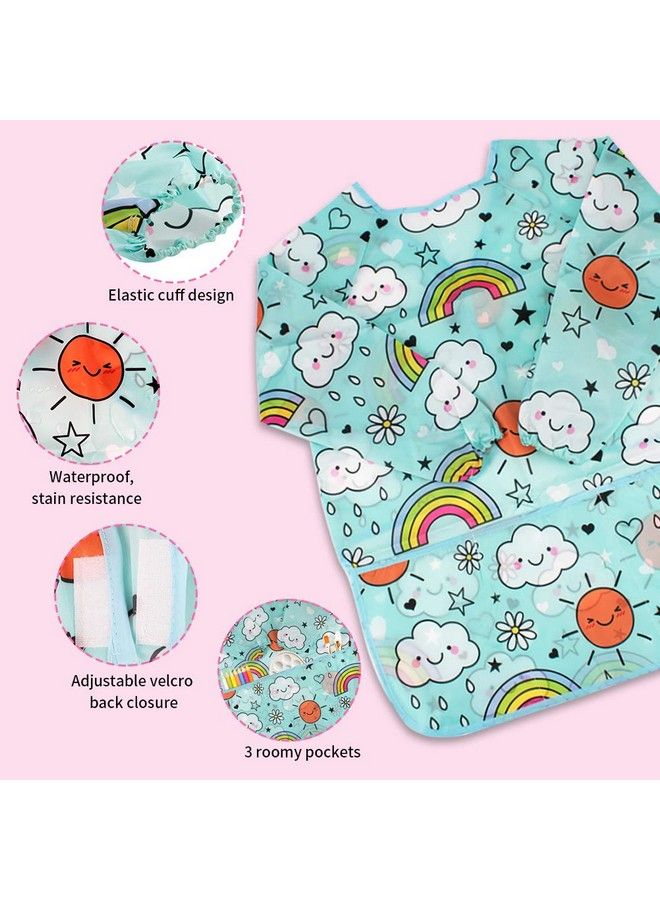 Cubaco 2 Pack Kids Art Smock Kids Waterproof Painting Apron Children Artist Apron With Long Sleeve And 3 Pockets - Image 5