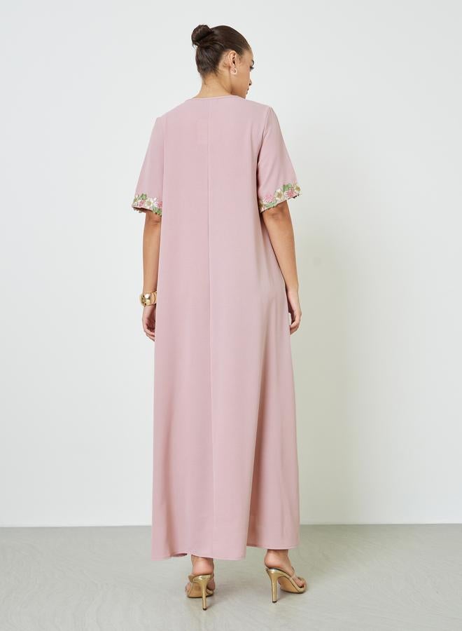 أميرة جلابية بحواف دانتيل ونمط زهور - Image 3