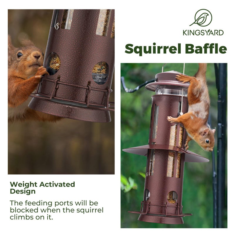 Kingsyard Squirrel Proof Bird Feeders with Weight-Activated Perches, Metal Wild Bird Feeder for Outdoors Hanging, 3 lb Large Seed Capacity, Antique Copper - Image 3