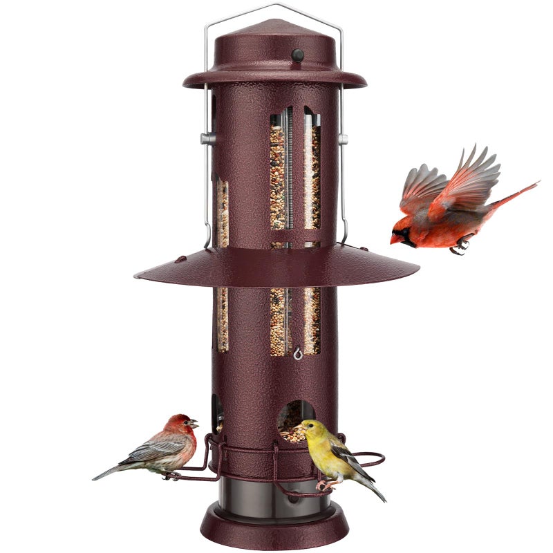 Kingsyard Squirrel Proof Bird Feeders with Weight-Activated Perches, Metal Wild Bird Feeder for Outdoors Hanging, 3 lb Large Seed Capacity, Antique Copper - Image 1