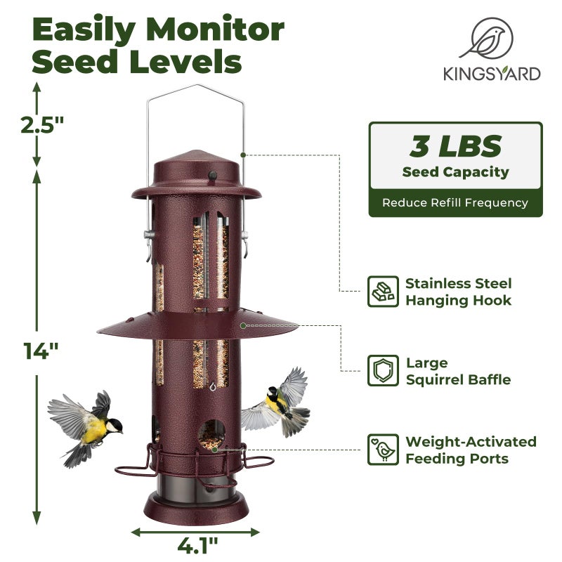 Kingsyard Squirrel Proof Bird Feeders with Weight-Activated Perches, Metal Wild Bird Feeder for Outdoors Hanging, 3 lb Large Seed Capacity, Antique Copper - Image 2
