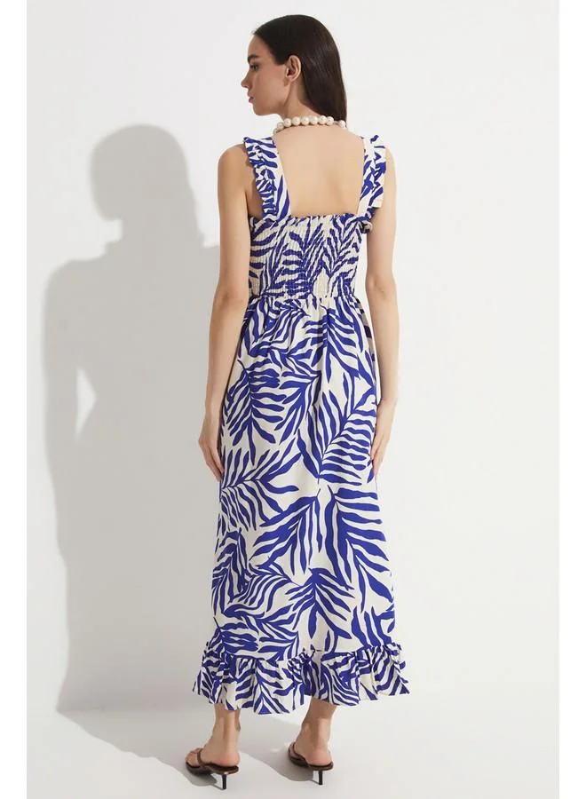 جون Printed Ruffle-Trim Dress
