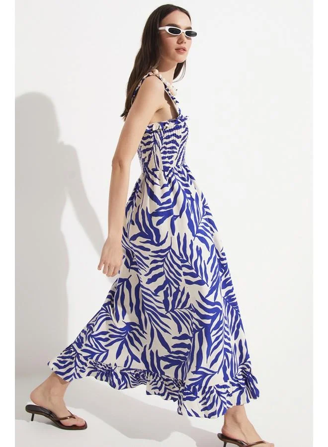 جون Printed Ruffle-Trim Dress