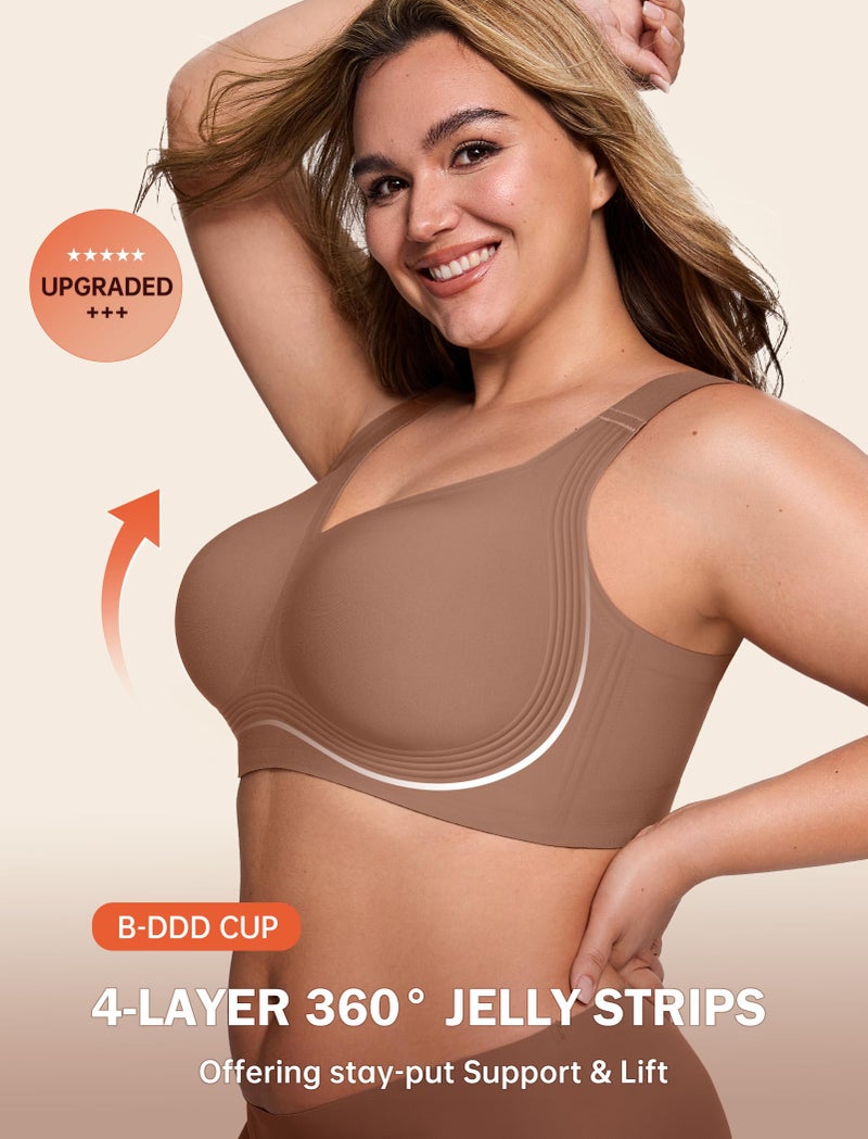 LetsJoli Jelly Bras for Women Supportive Wireless Push Up Bra Full Coverage No Underwire Seamless Plus Size for Older Women(Coffee,2XL) - Image 2