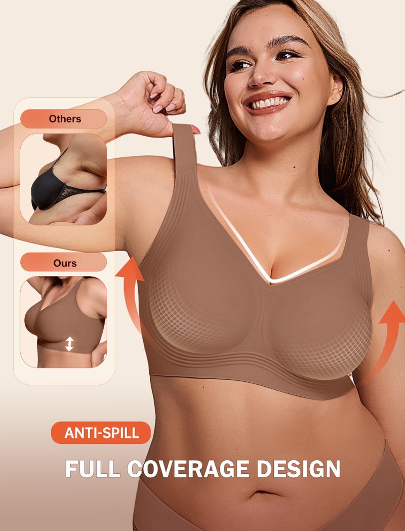 LetsJoli Jelly Bras for Women Supportive Wireless Push Up Bra Full Coverage No Underwire Seamless Plus Size for Older Women(Coffee,2XL) - Image 3